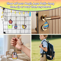 BoxNoble Aqua Puffs kit includes markers and pens for coloring.