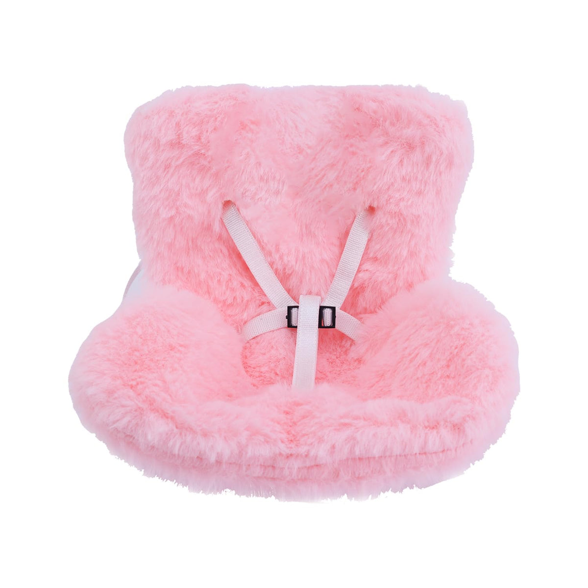 BOXOB plush pink car seat for dolls on the road and travel display.