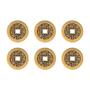BOXOB I Ching coins pack of six in brass finish for decor and gifting.