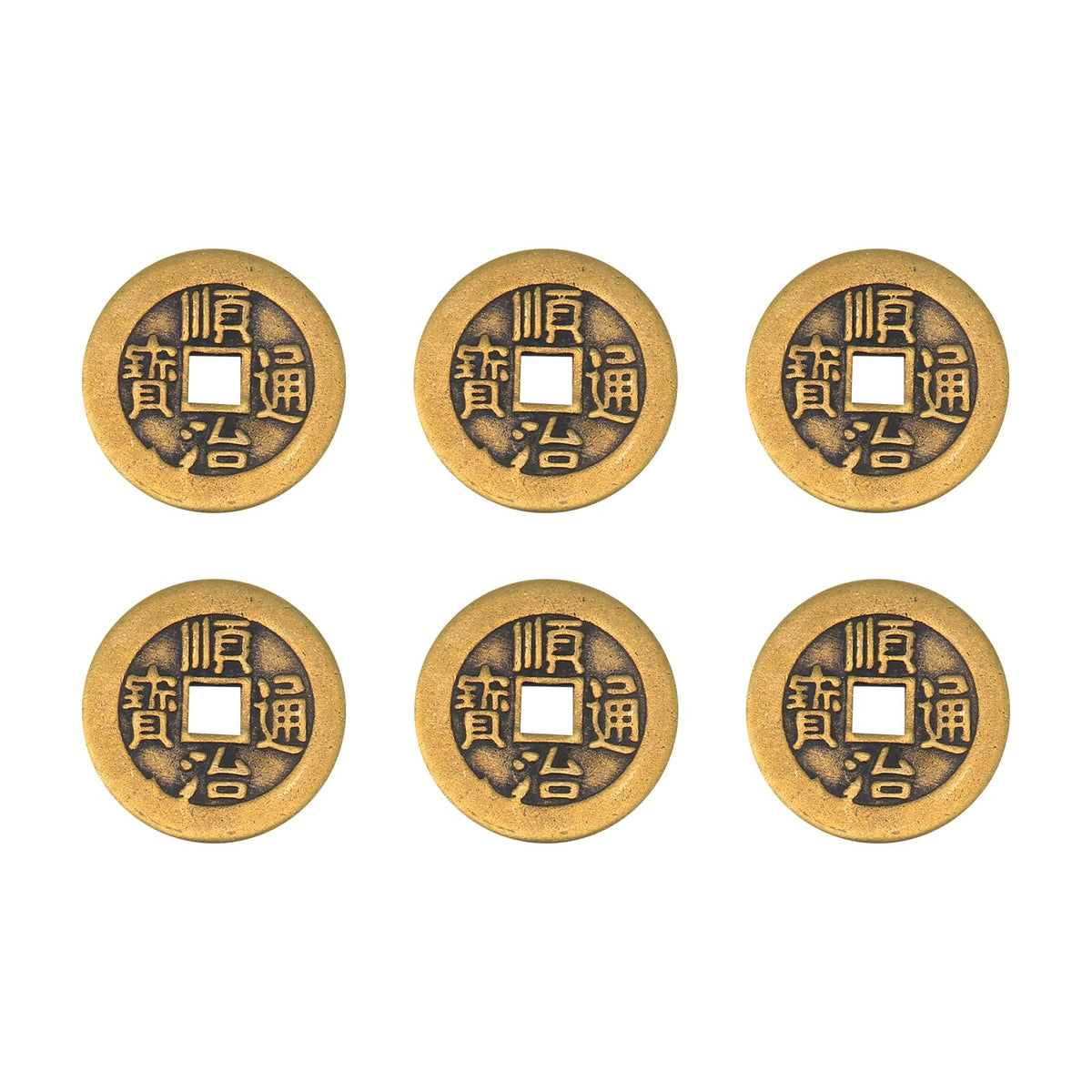 BOXOB I Ching coins pack of six in brass finish for decor and gifting.