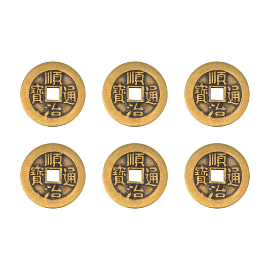 BOXOB I Ching coins pack of six in brass finish for decor and gifting.