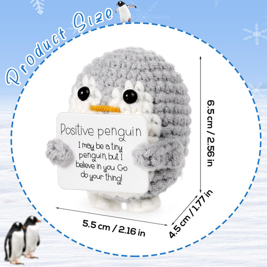 BOXOB knitted penguin in soft gray wool yarn, cozy home decor.