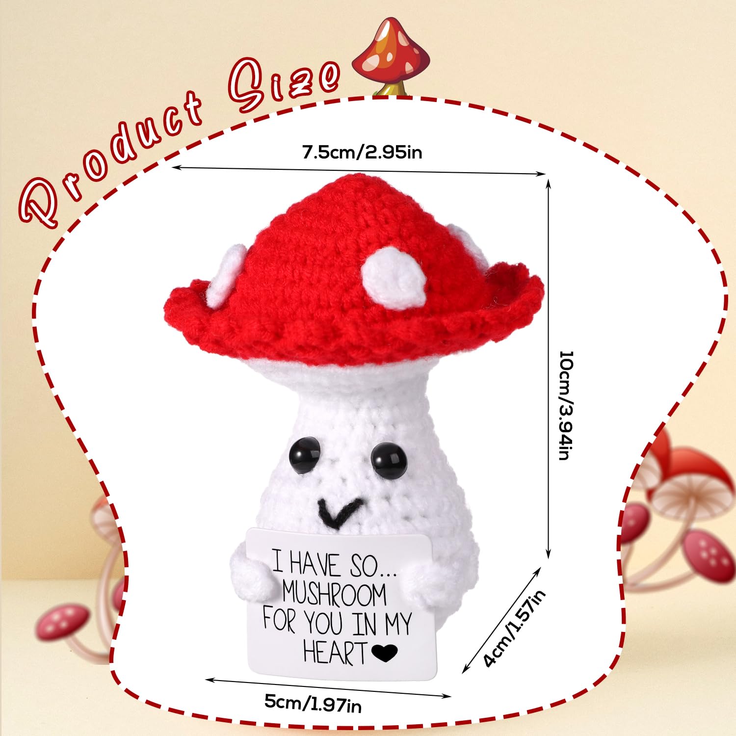 BOXOB knitted wool mushroom close-up shows soft texture and hand-sewn finish.