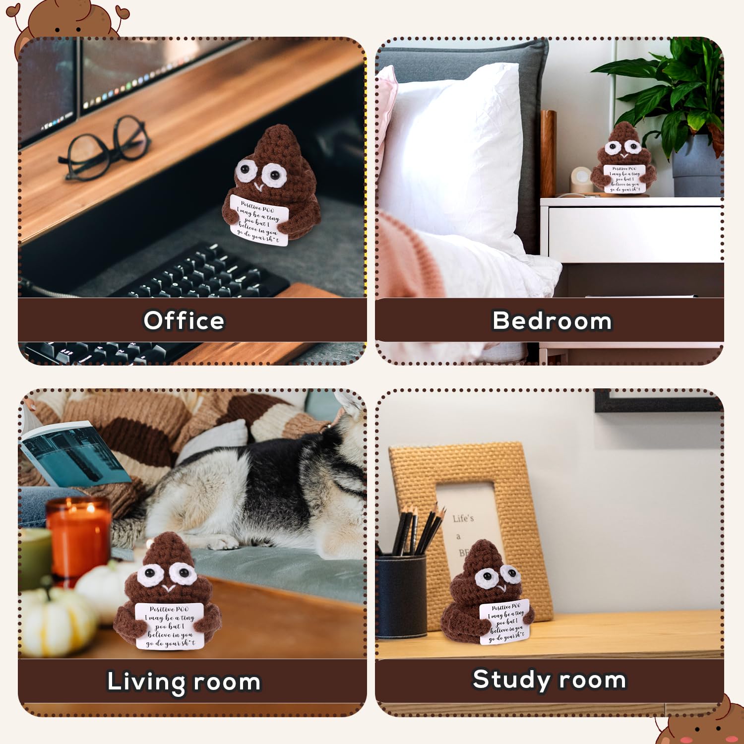 BOXOB Mini Funny Poo Doll brown knitted texture detail