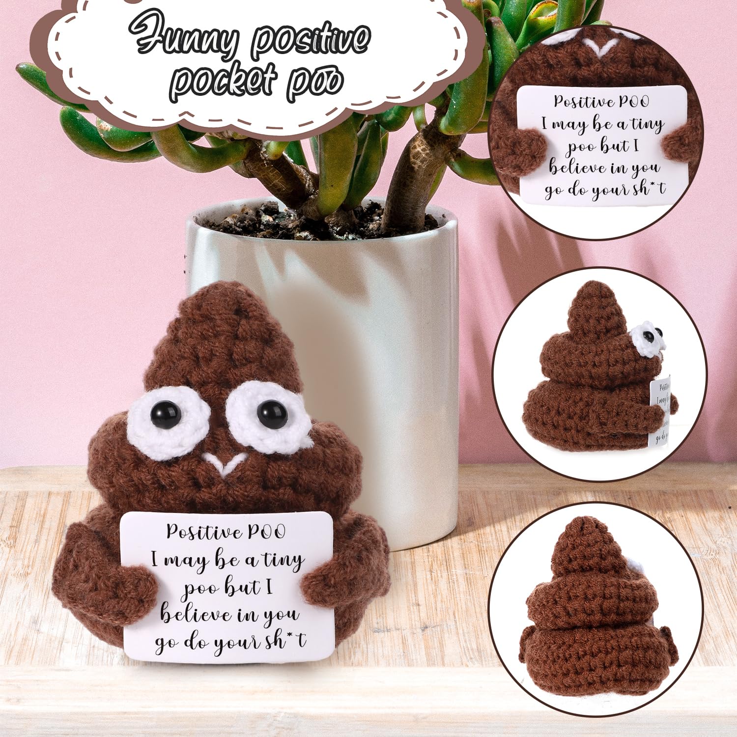 BOXOB Mini Funny Poo Doll with card of encouraging words glued to the front