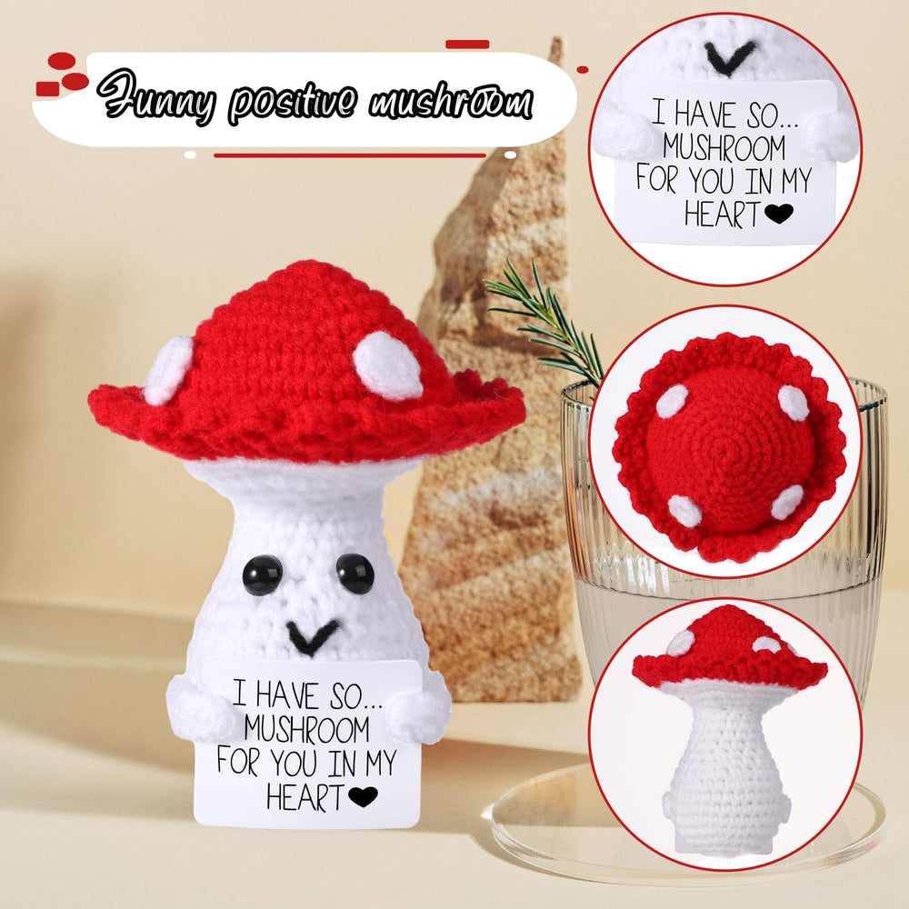 BOXOB mushroom doll with warm words card encourages positivity at home.