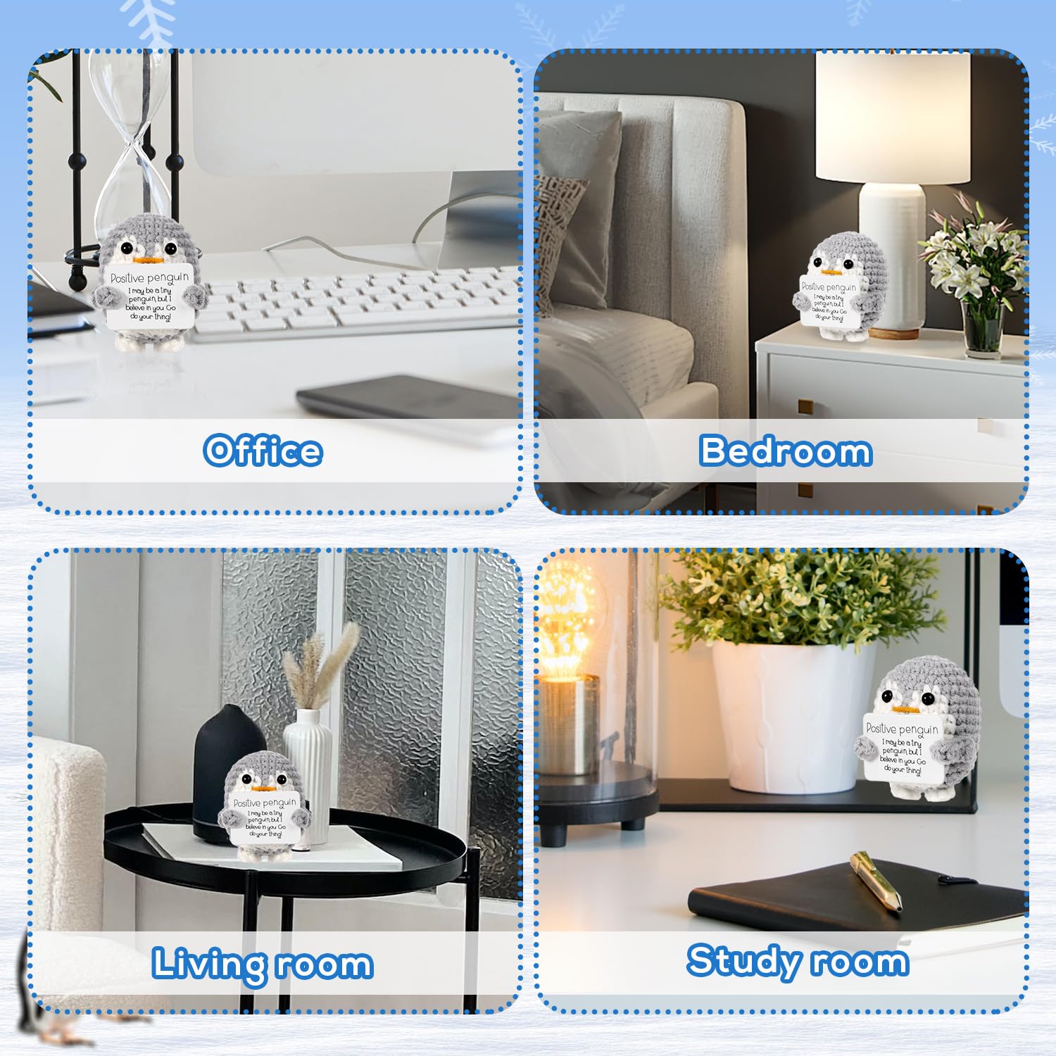 BOXOB penguin doll with smiling face, ideal desk companion.
