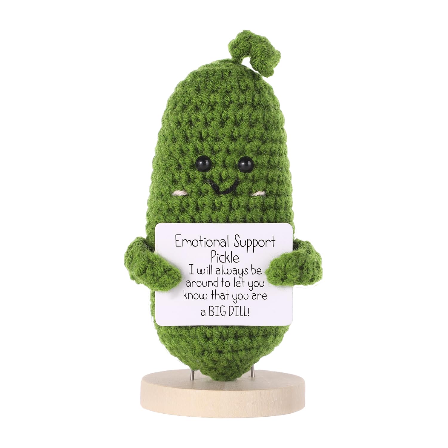 BOXOB positive cucumber on wooden base for desk display and mood boost