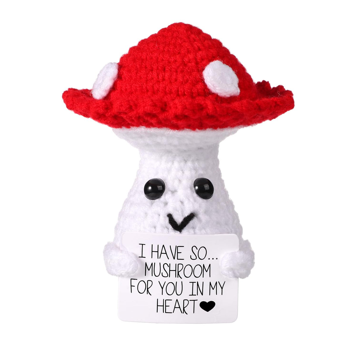 BOXOB positive mushroom doll with card for daily motivation and decor.