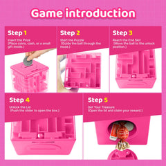Boxveria Money Maze pink box unfolded, showcases durable reusable design.