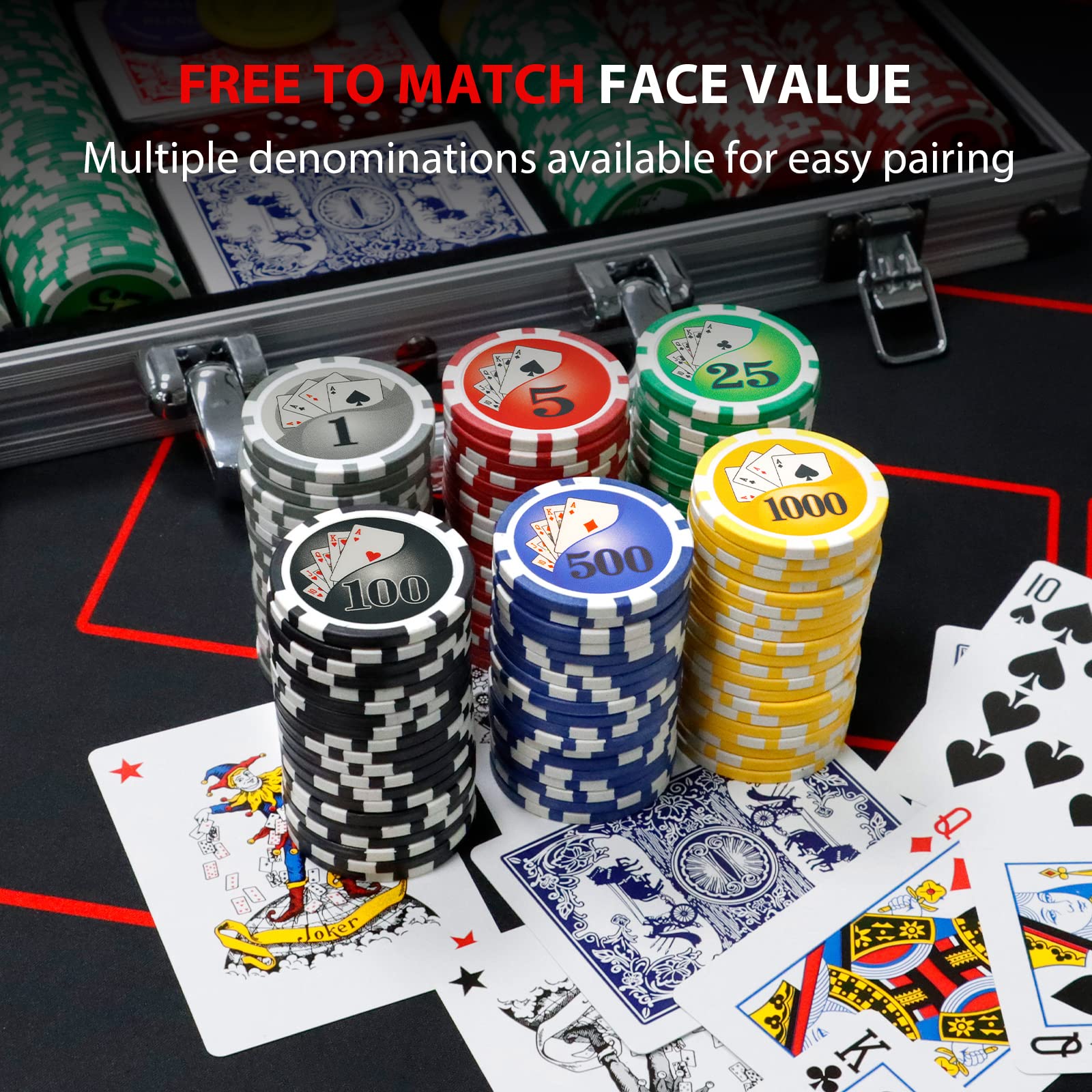 Classic set ready for up to 10 players in Texas Hold'em and Blackjack.
