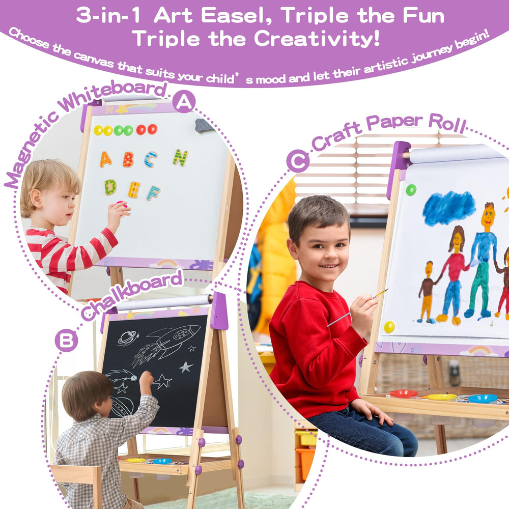 bpmfkid 3-in-1 adjustable art easel with chalkboard surface for tactile art.