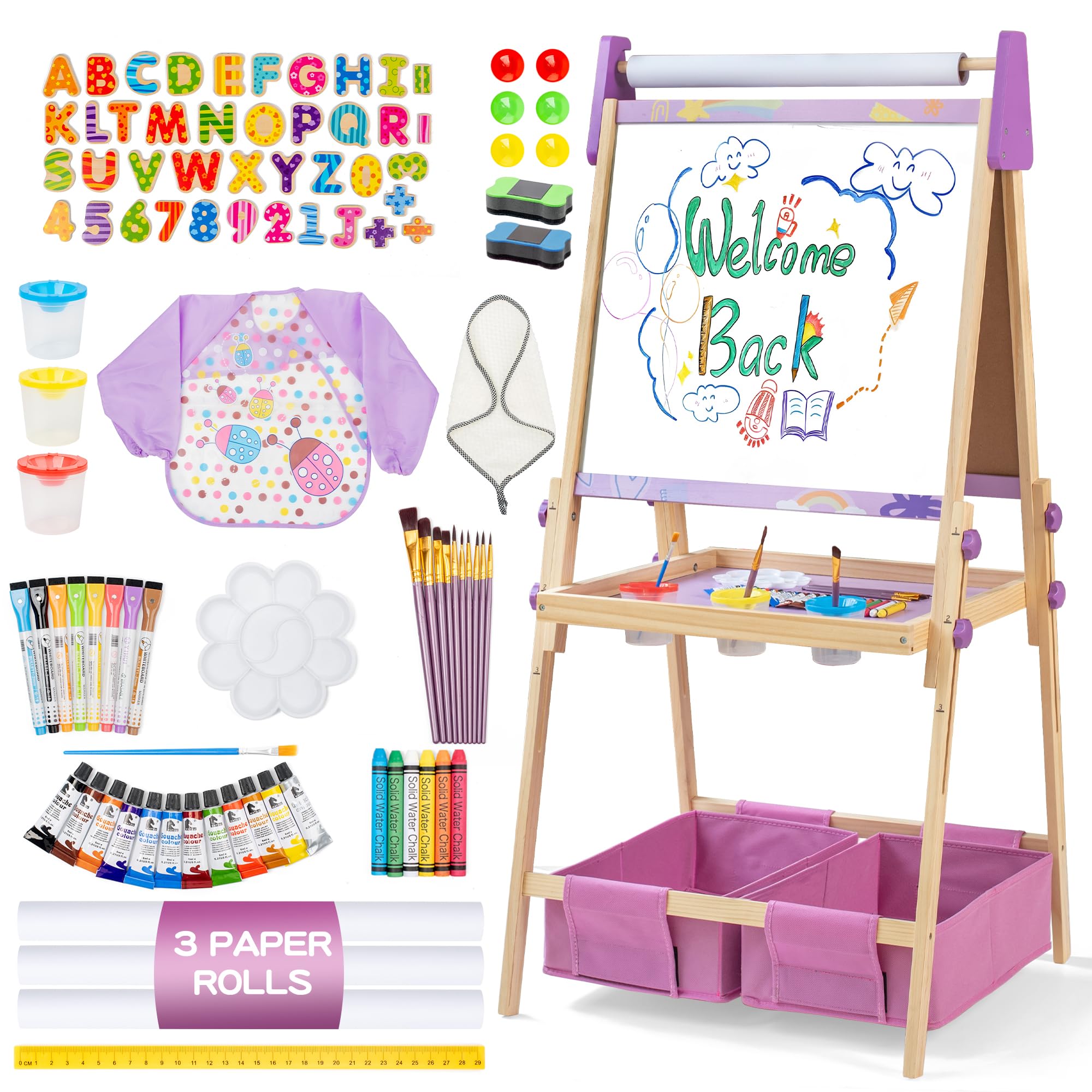 bpmfkid 3-in-1 adjustable art easel with magnetic whiteboard for creative play.