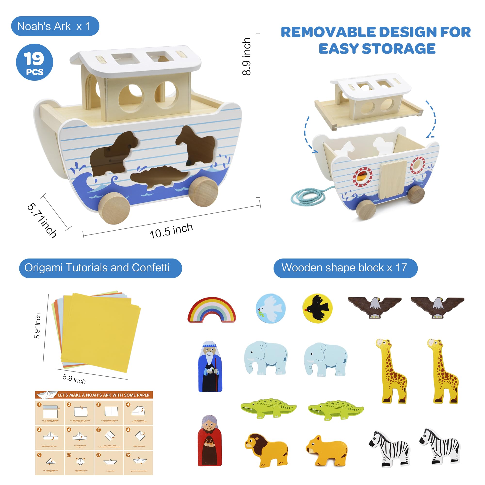 bpmfkid Noah's Ark safe wood with non-toxic paint for safe playtime.