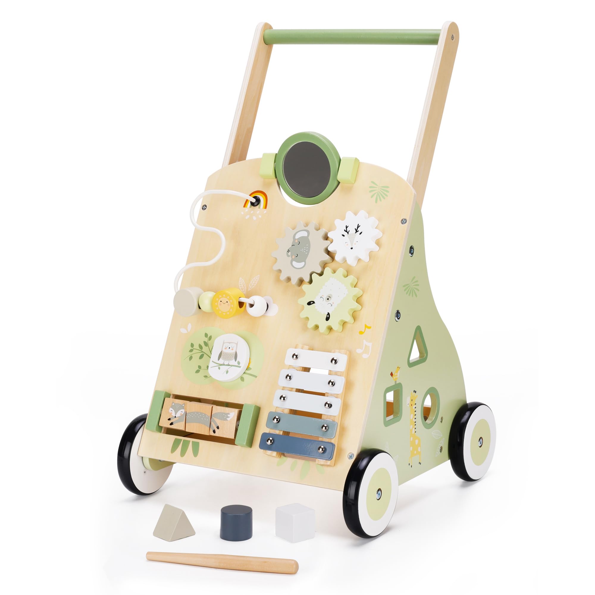 bpmfkid wooden push walker with an easy grip handle supports your child's early steps.