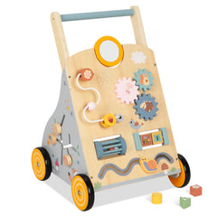 bpmfkid wooden baby walker adjustable height enables growing toddlers to move with stability.