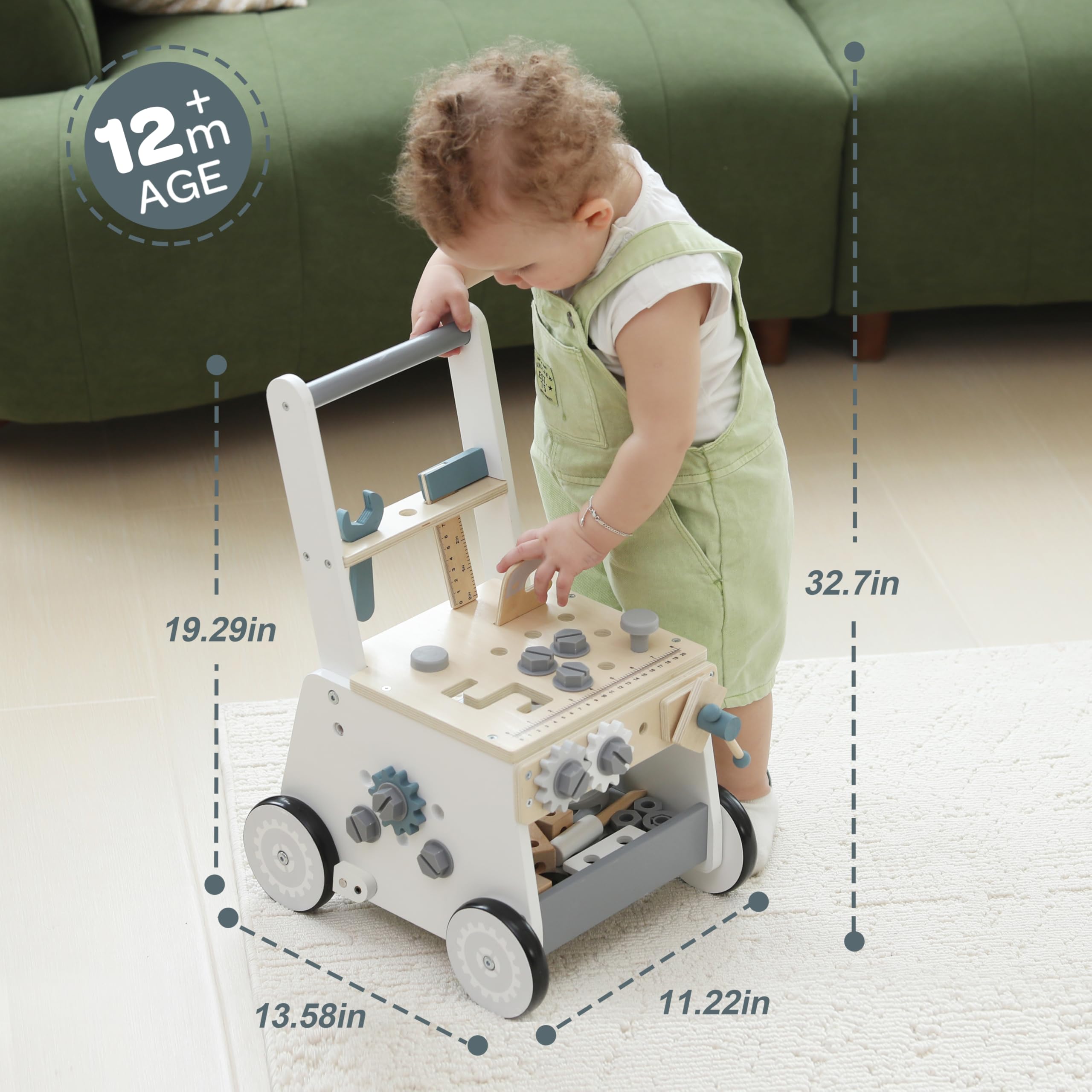 Bpmfkid wooden walker with safety retarder, promotes controlled exploration.