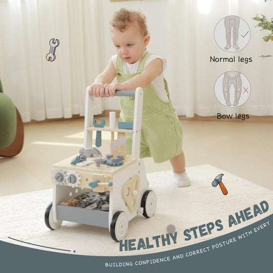 Bpmfkid wooden walker side view, sturdy build for confident first steps.