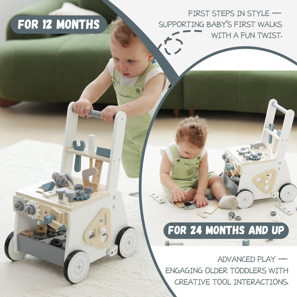 Bpmfkid wooden walker with tool drawer, enhances fine motor skills via pretend play.