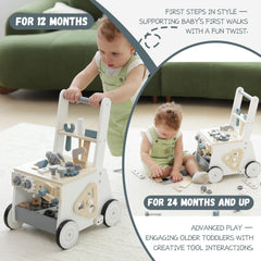 Bpmfkid wooden walker with tool drawer, enhances fine motor skills via pretend play.