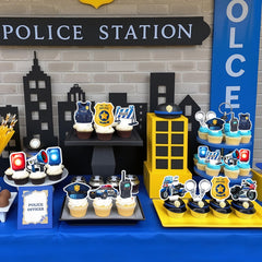 BQF Police Cupcake Toppers pre-assembled for quick decorating.
