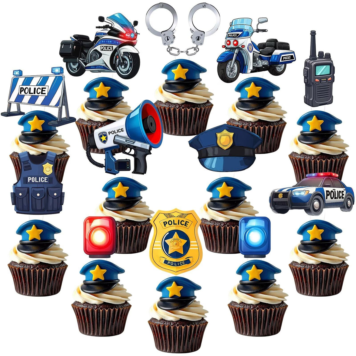 BQF Police Cupcake Toppers badge design adds police-themed fun to cupcakes.