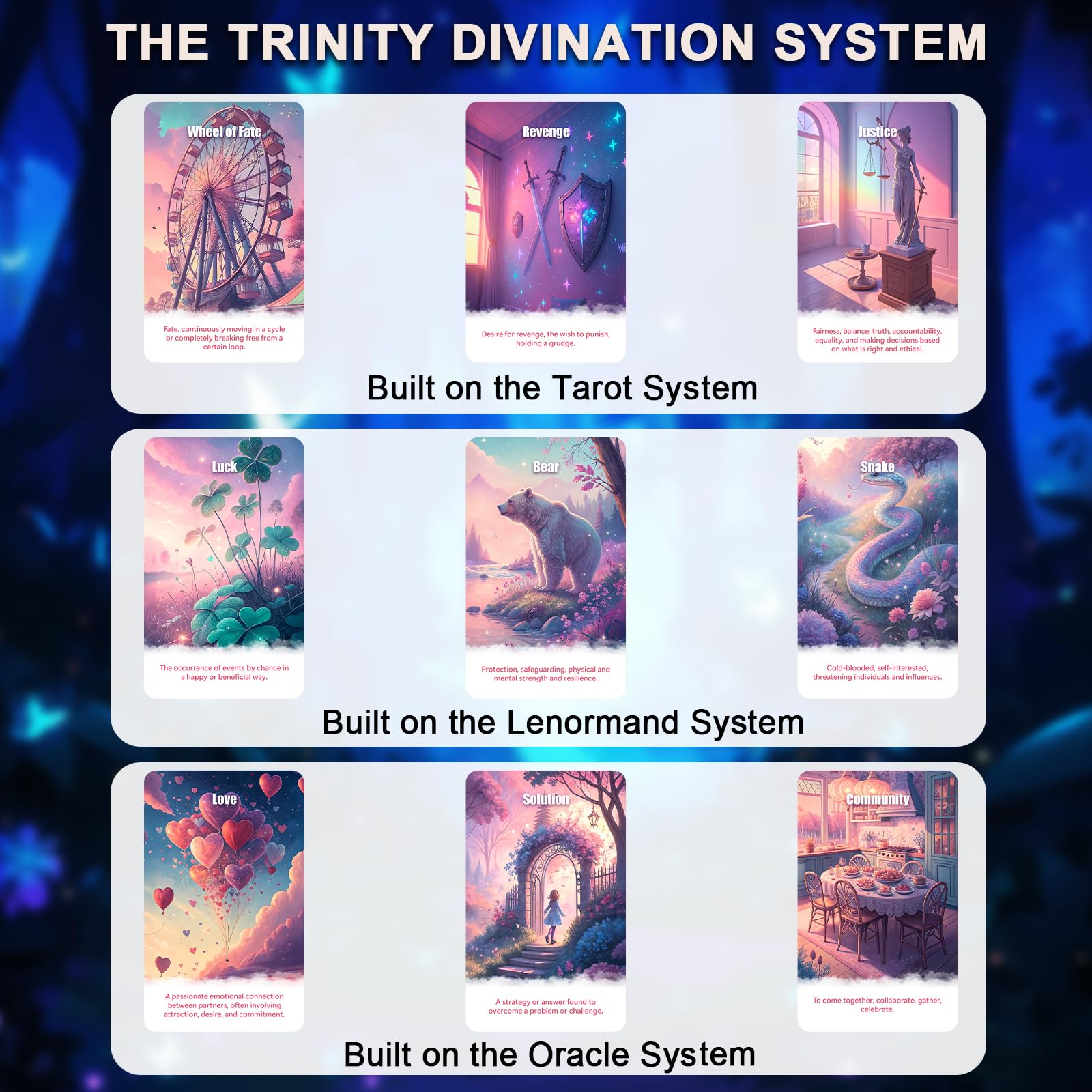 BQLXBABLT cards feature clear keywords to guide intuition