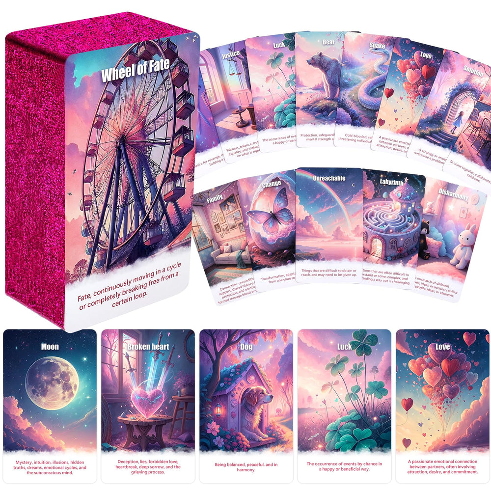BQLXBABLT pink tarot-lenormand deck front view with rose gold edge for elegant readings
