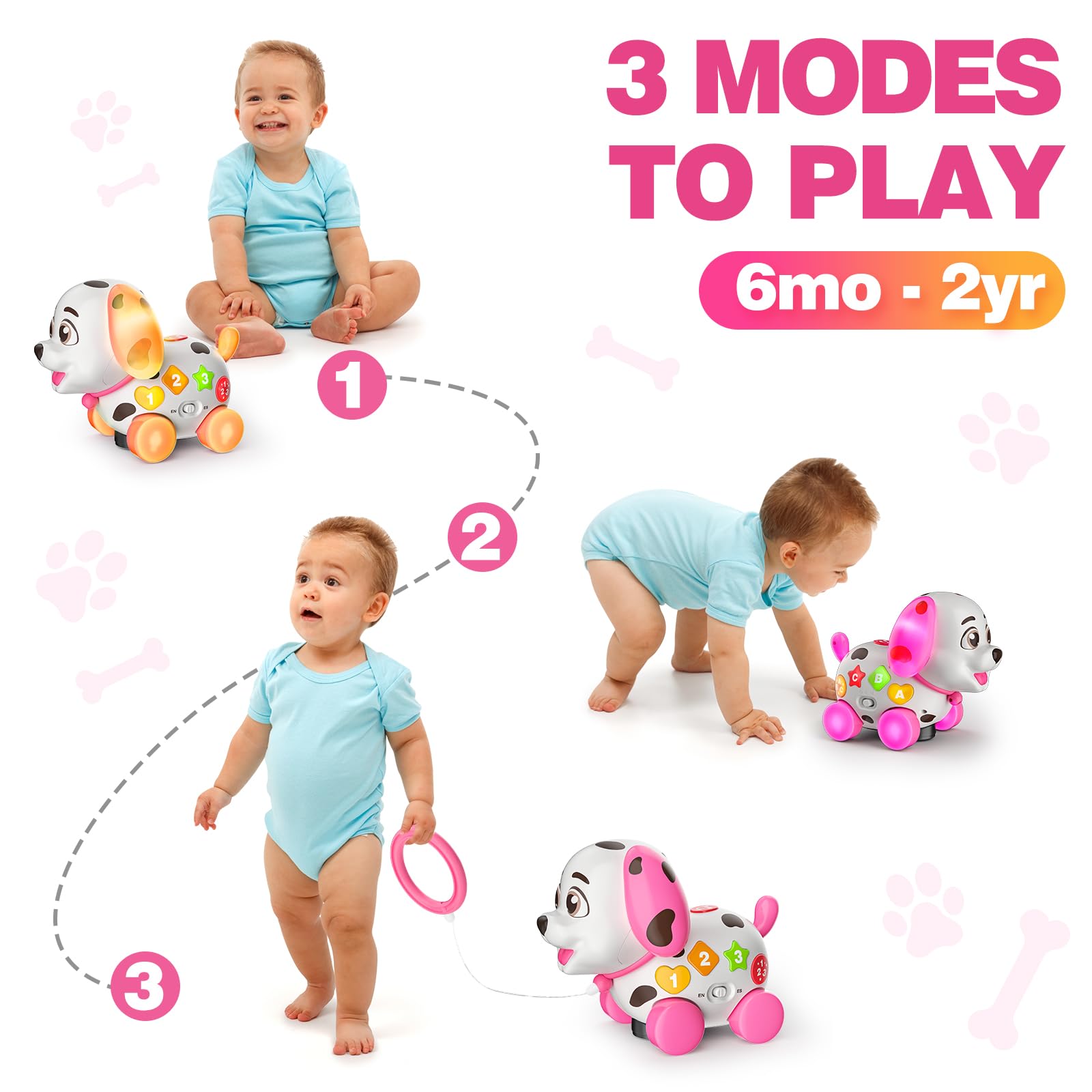 BQU 3-in-1 Musical Puppy Toy crawl mode promotes active movement.