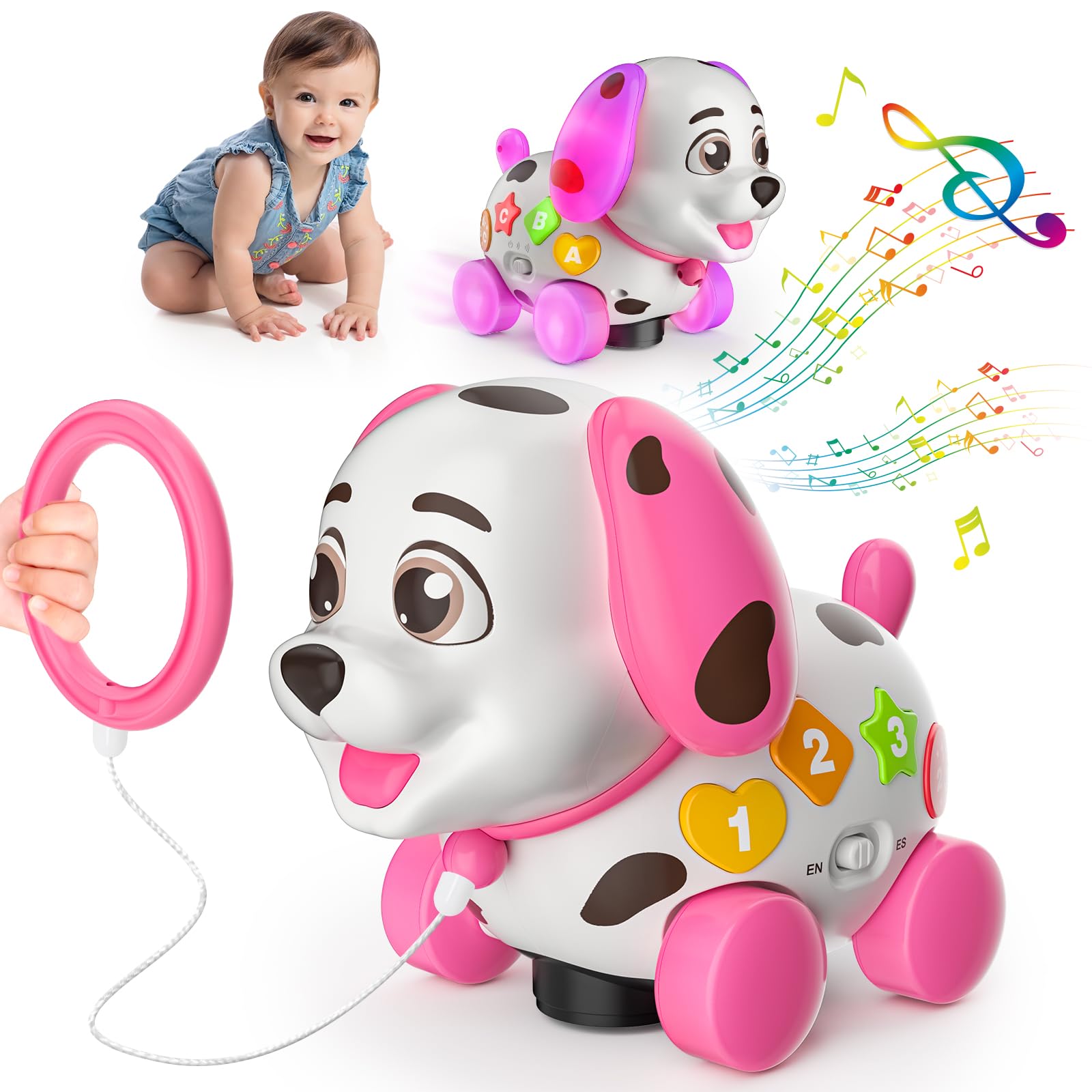 BQU 3-in-1 Musical Puppy Toy face lights up baby's playtime with friendly engagement.