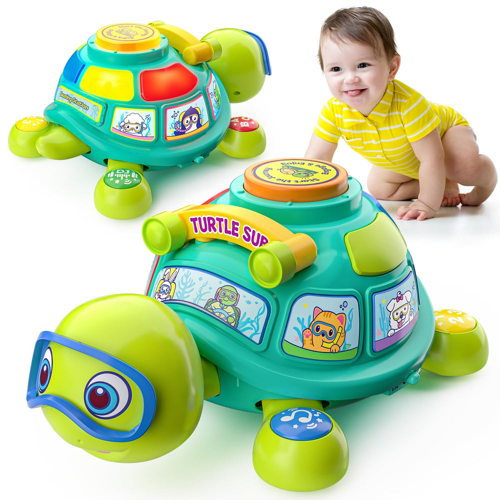 BQU educational toy musical crawling turtle for infants.