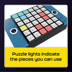 Brainwright Puzzle Bright LED-puzzle setup shows vibrant color cues guiding solutions.