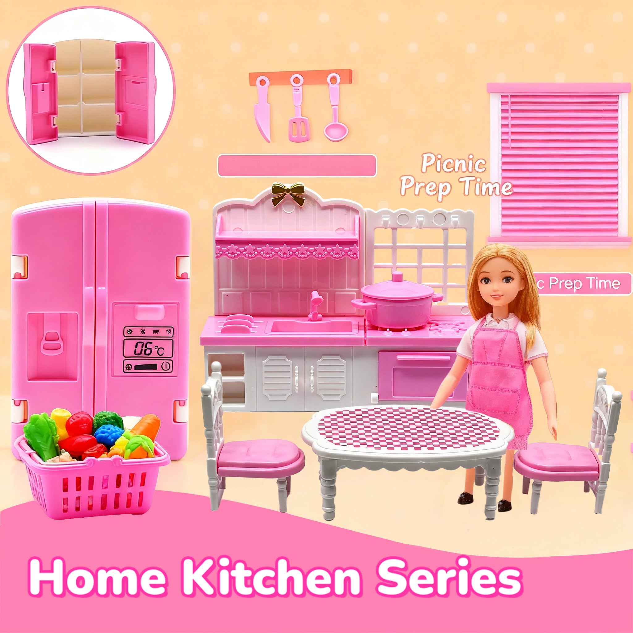 BRAITEN Dollhouse kitchen-dining set—realistic pieces enhance cooking and hosting mini-meals