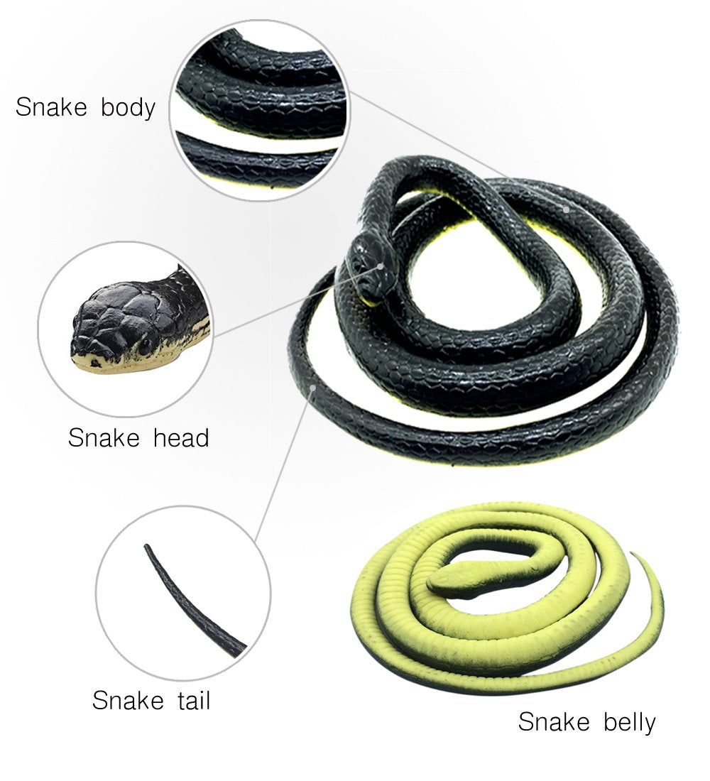 Brandon-super Black snake with yellow belly detail, lifelike texture for pranks and decor.