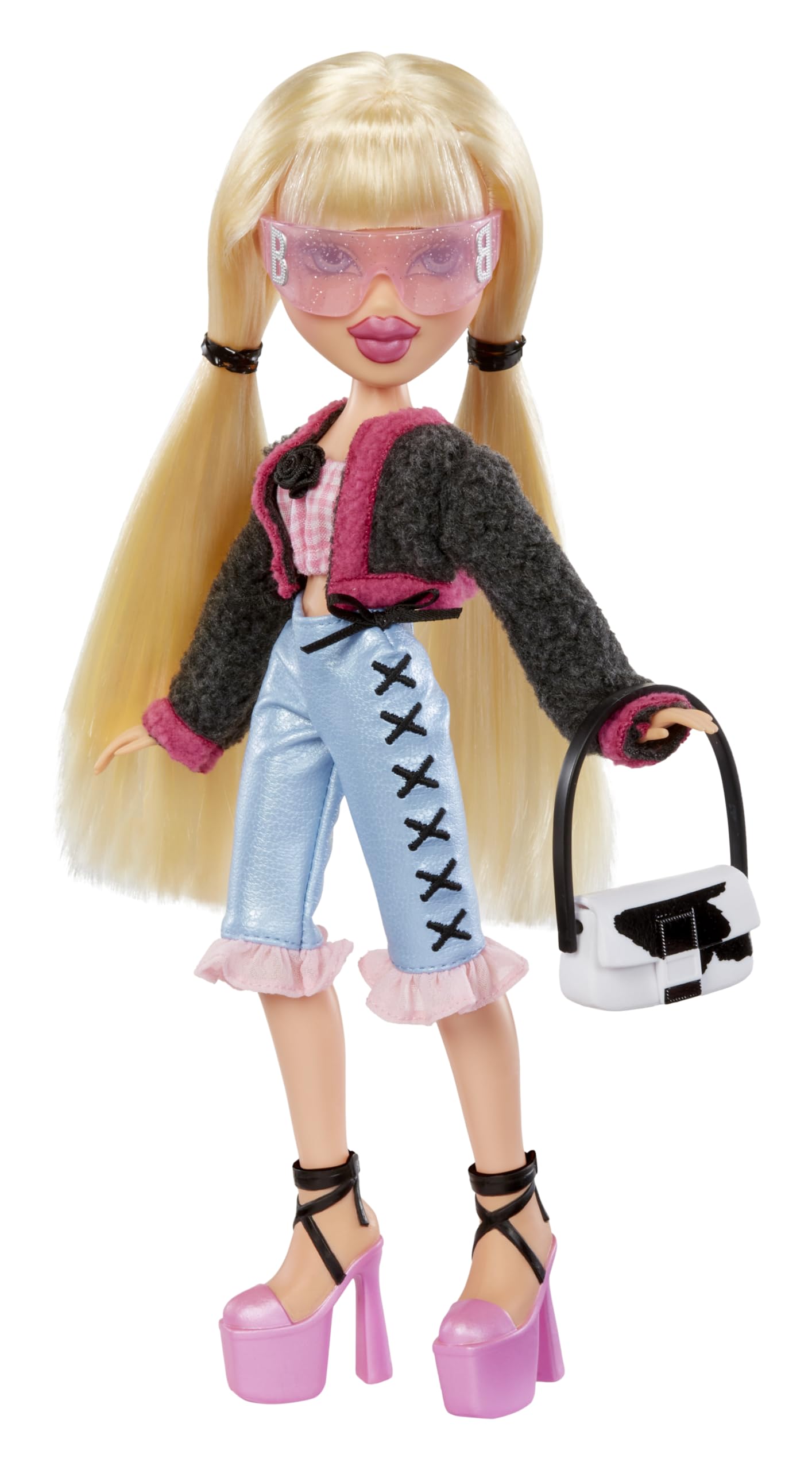 Bratz Goin’ Out Cloe vinyl capris with cross stitching for edgy vibe