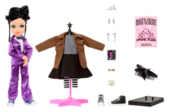 Janis wearing oversized jacket and long skirt for edgy display.
