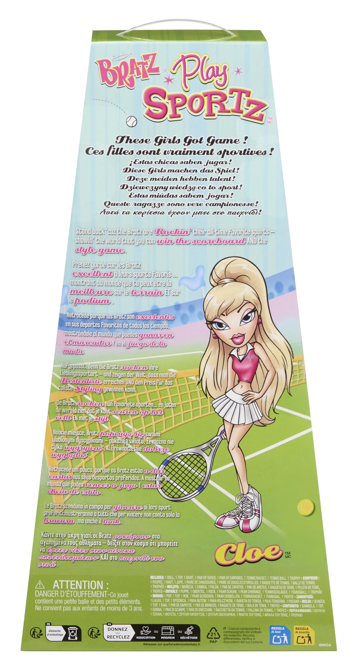 Bratz Play Sportz Cloe with 15-point articulation enables dynamic poses.