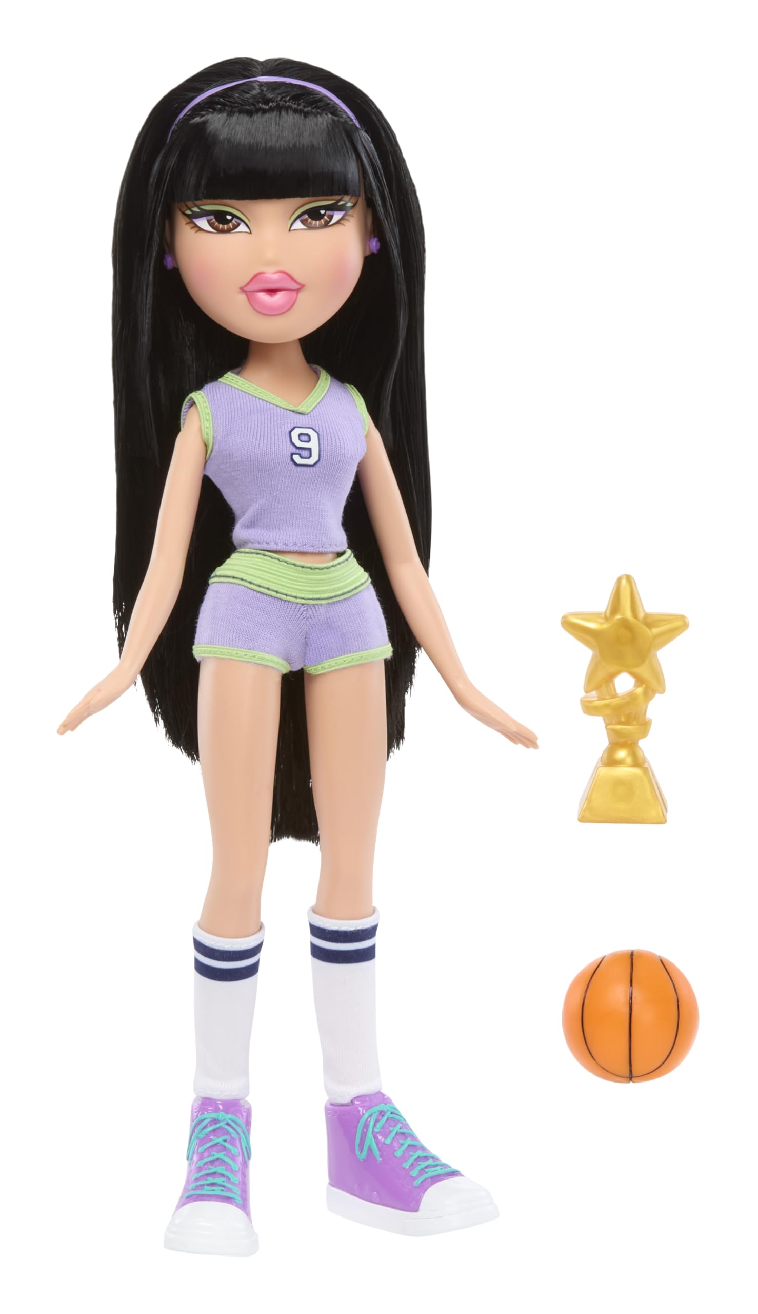 Bratz Play Sportz Jade with green eye makeup for a bold look.