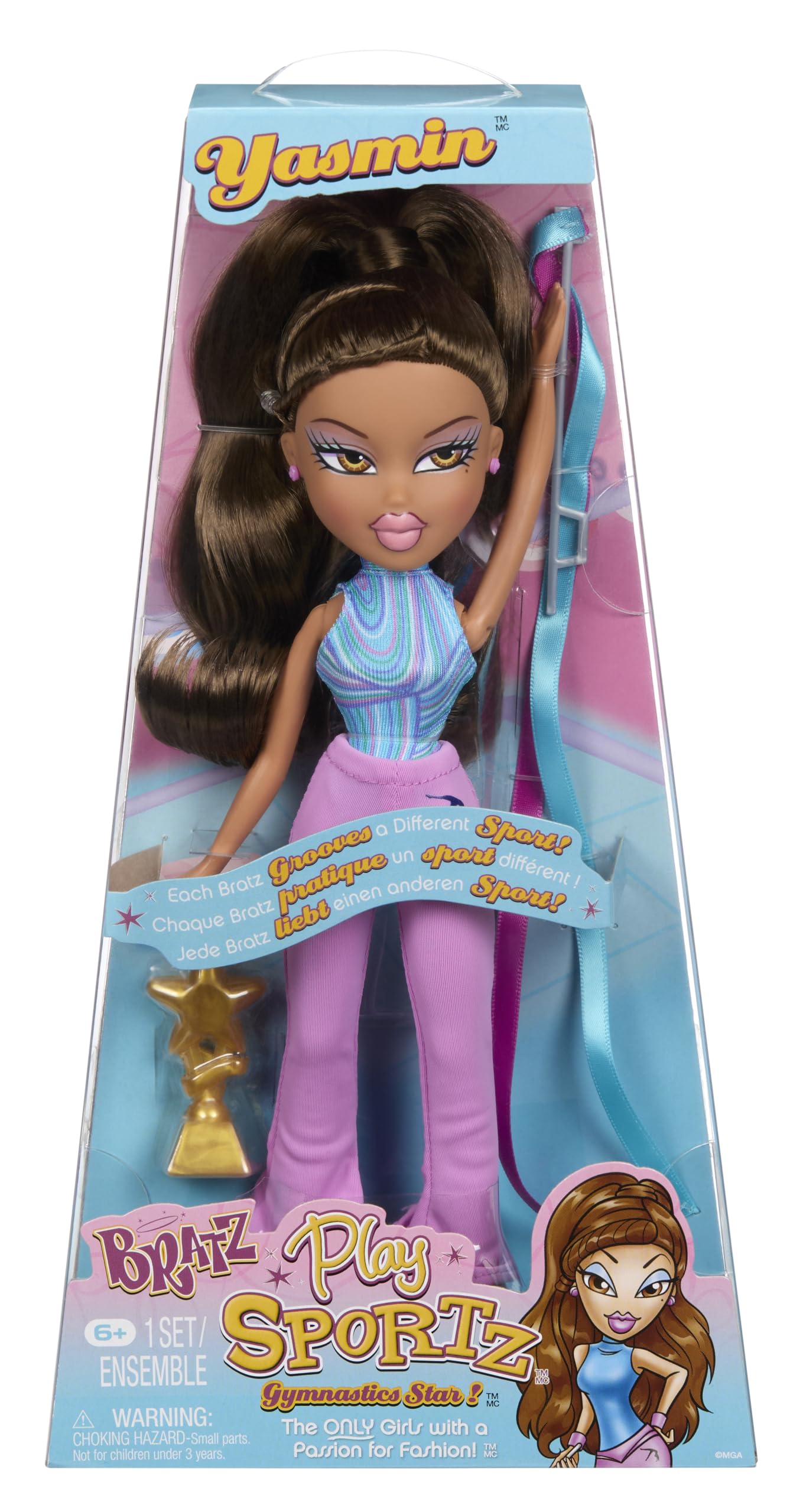 Bratz Play Sportz Yasmin doll in blue halter leotard for sporty fashion play