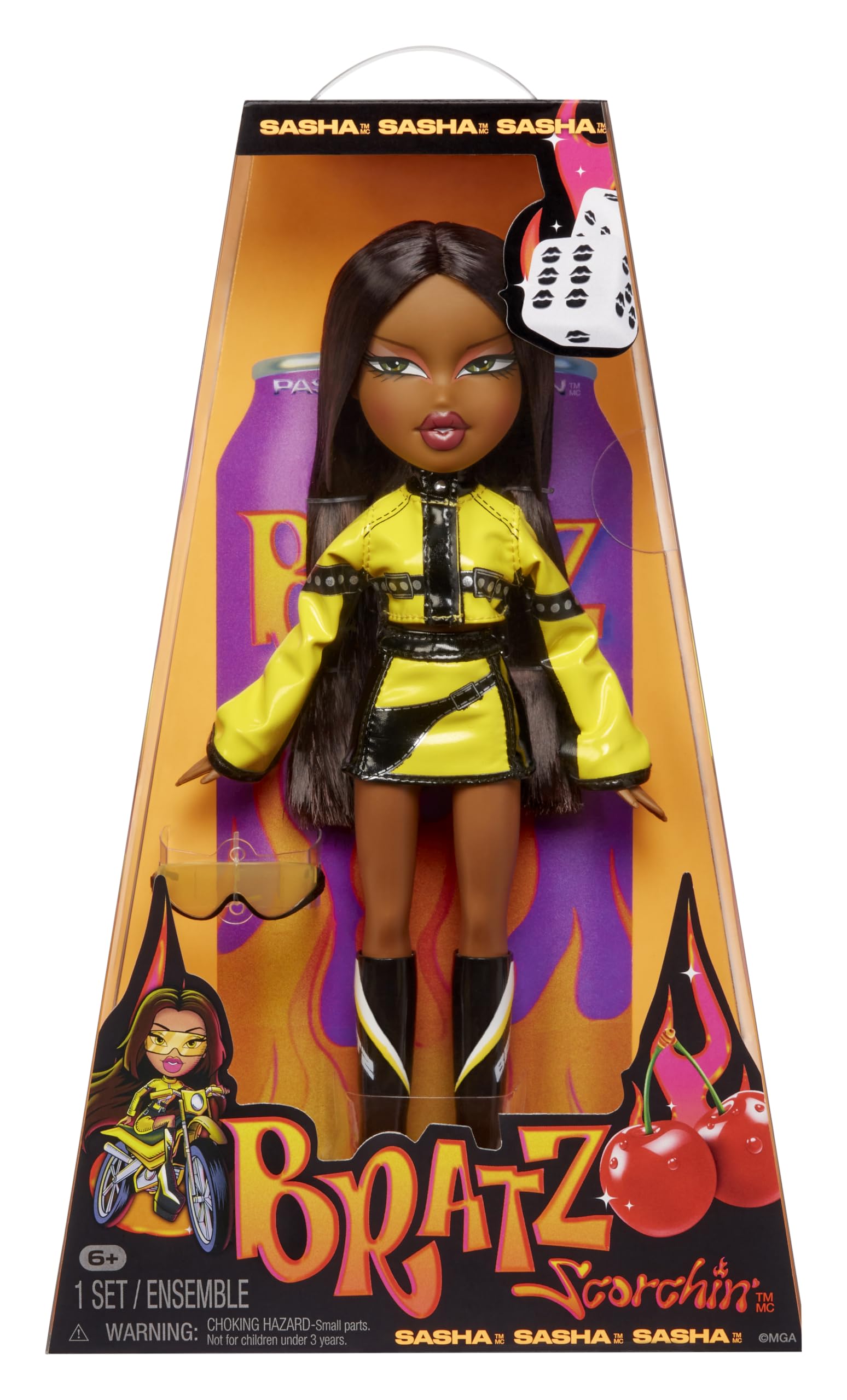 Bratz Scorchin' Sasha doll wearing the jacket for bold street-style play.