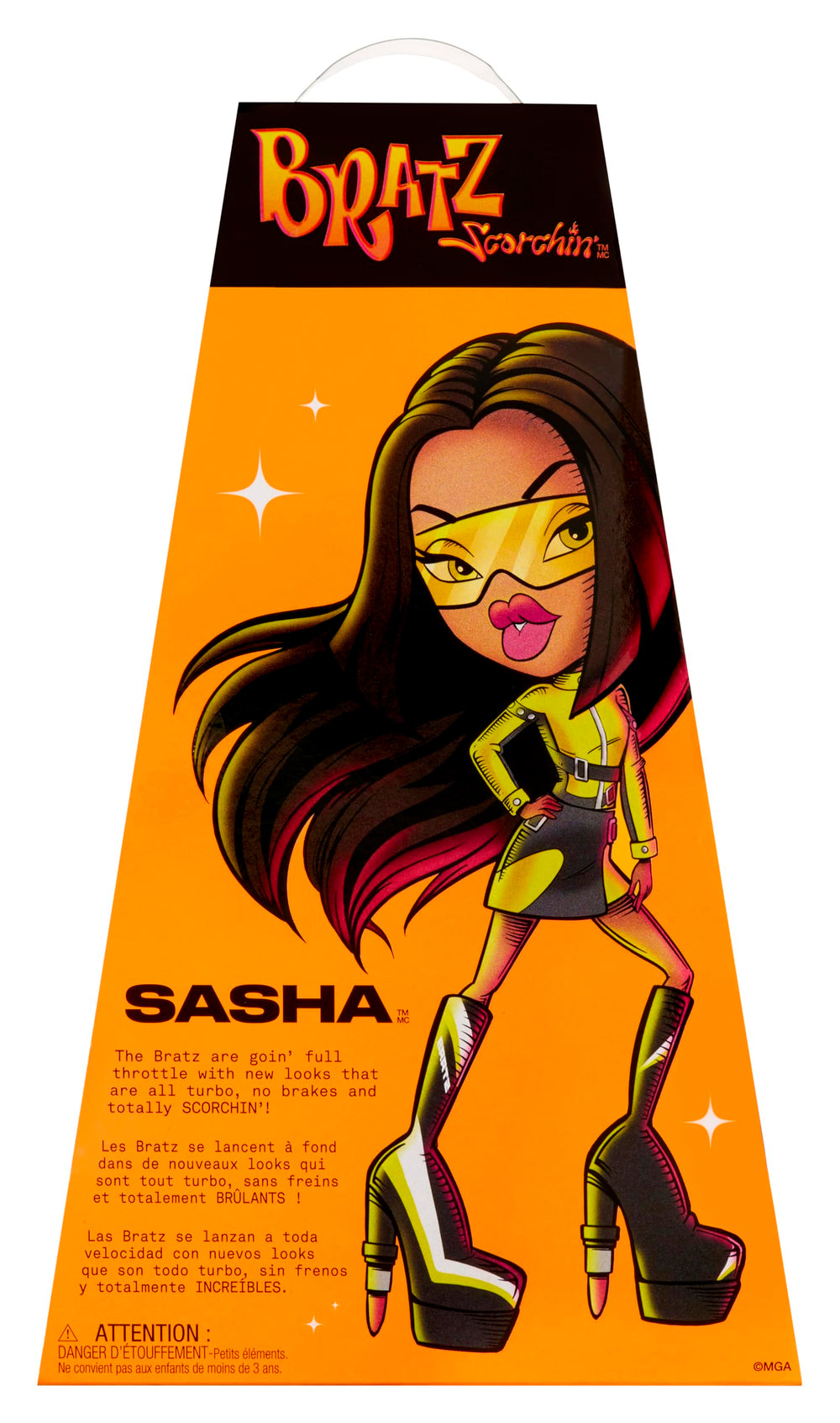Bratz Scorchin' Sasha long blunt hair supports versatile styling.