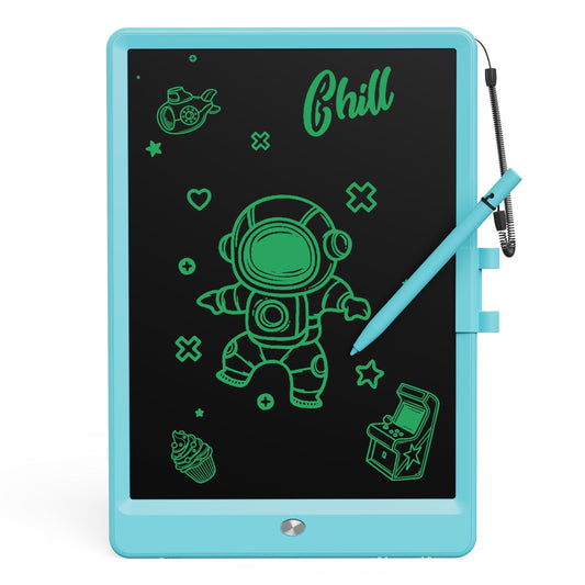 Bravokids 10-inch LCD writing tablet front view shows mess-free doodling for kids
