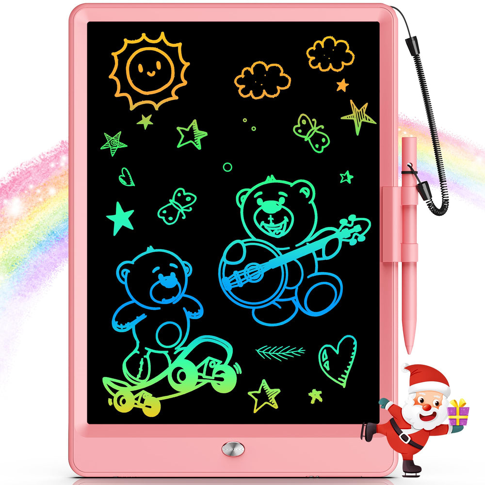 Bravokids 10-inch LCD writing tablet pink, kid-friendly drawing for travel and learning.