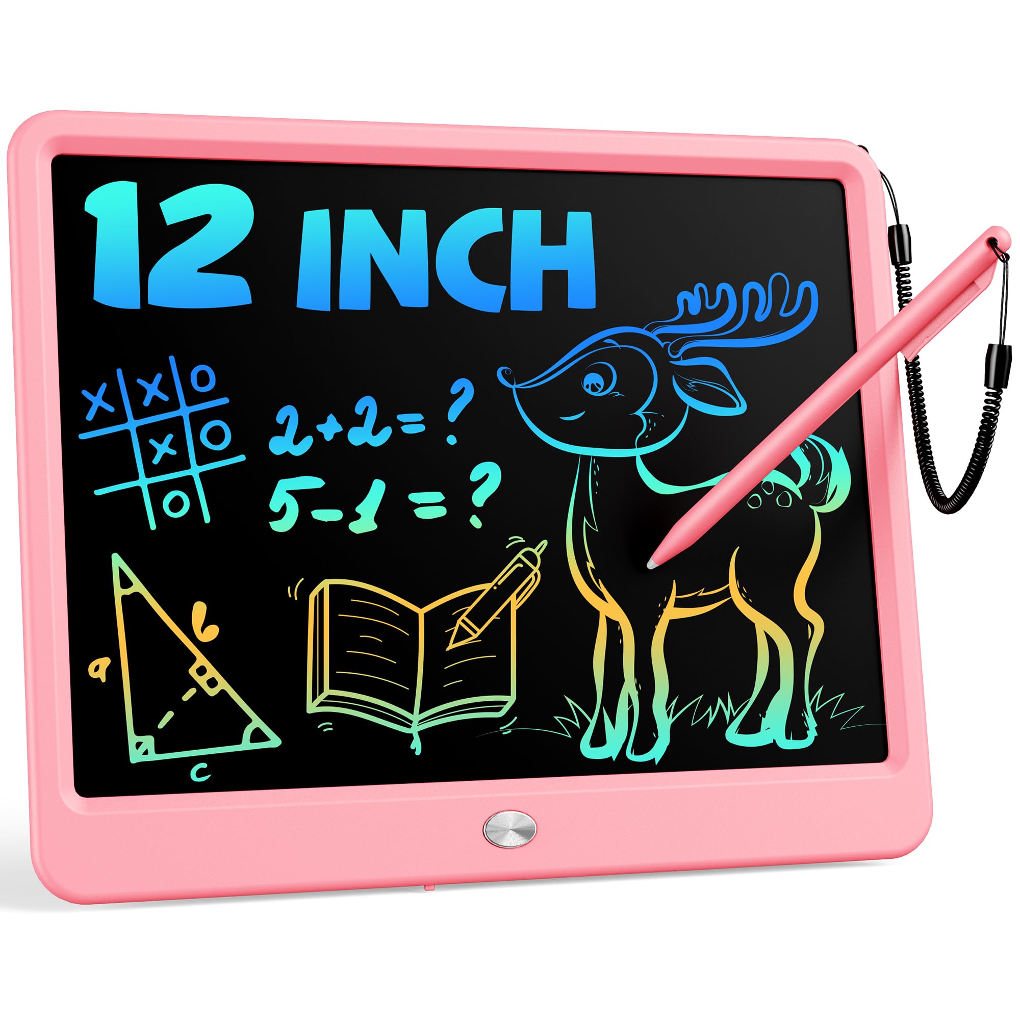 Bravokids 12-inch LCD tablet pink front view ideal for kids' drawing practice.