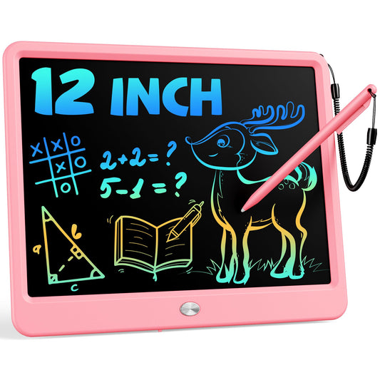 Bravokids 12-inch LCD tablet pink front view ideal for kids' drawing practice.