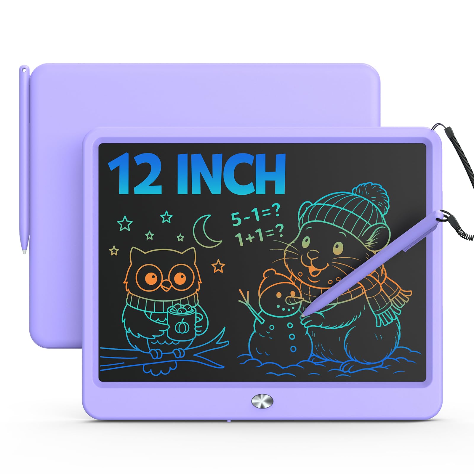 Bravokids 12 inch LCD tablet in purple, ideal for doodling and handwriting practice.