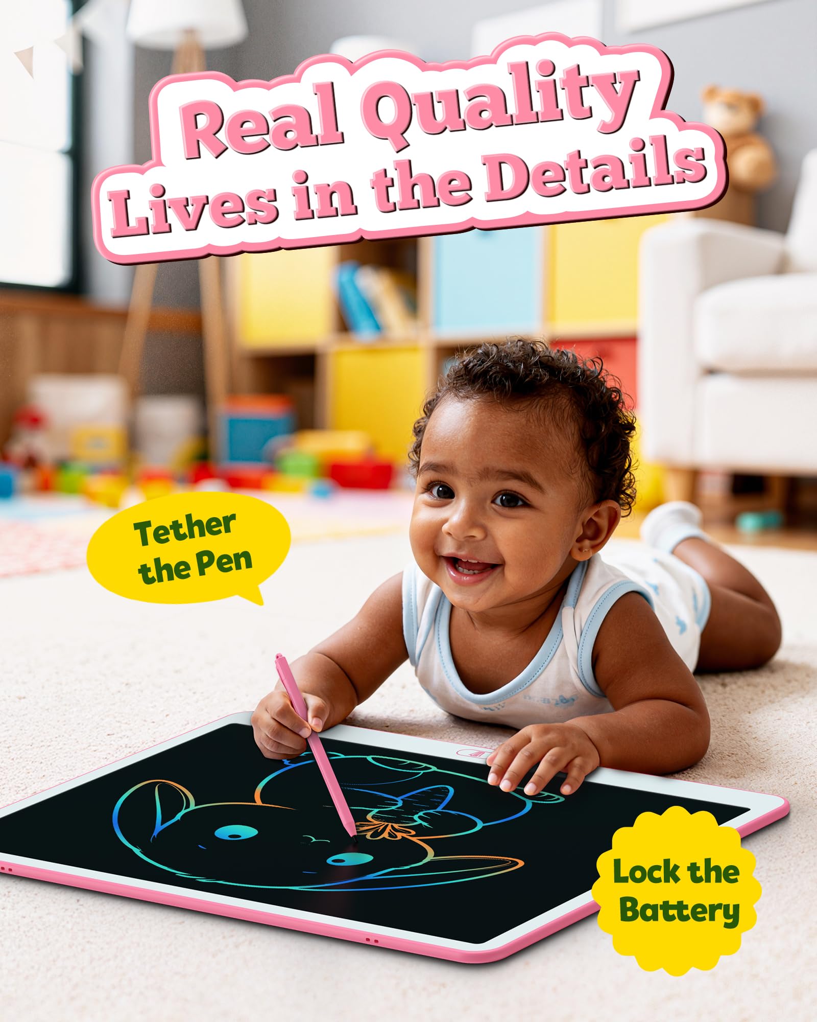 Bravokids easy-erase button clears the screen instantly for continuous practice.