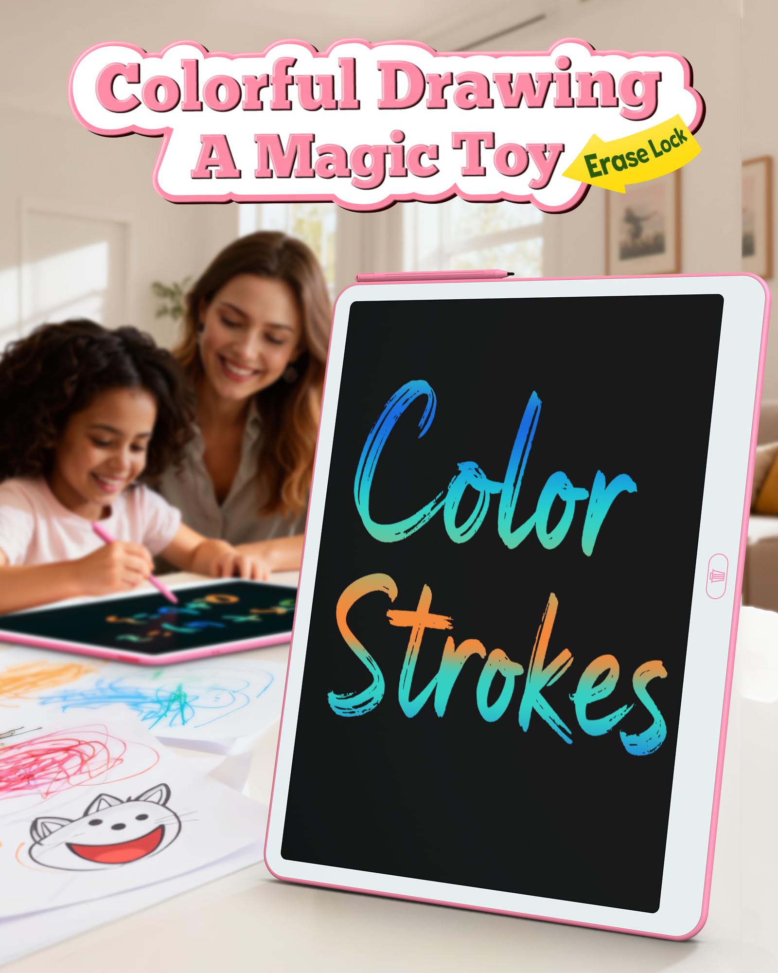Bravokids no radiation color screen provides comfortable viewing during extended doodling.