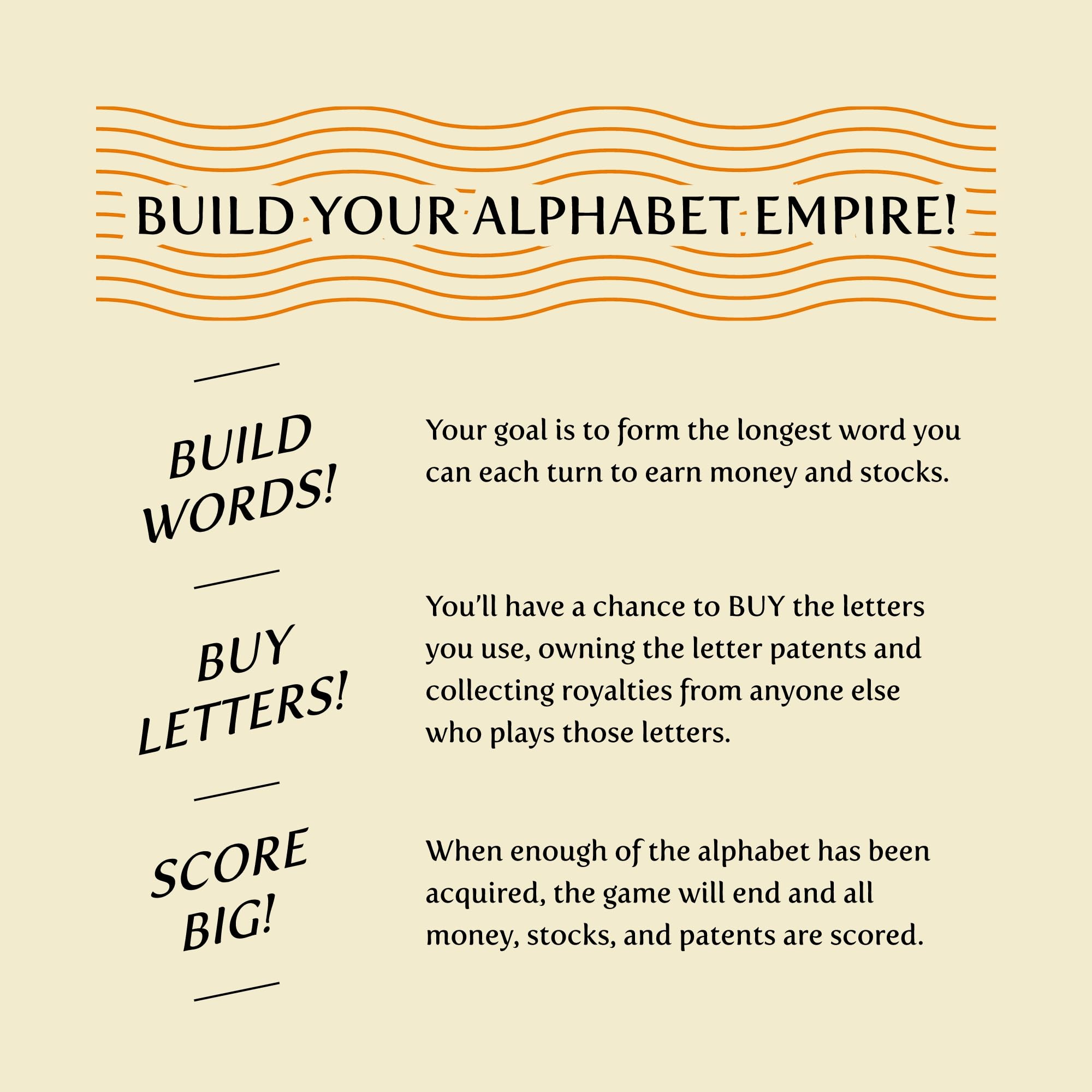Breaking Games Letter Tycoon patent cards and royalties components.
