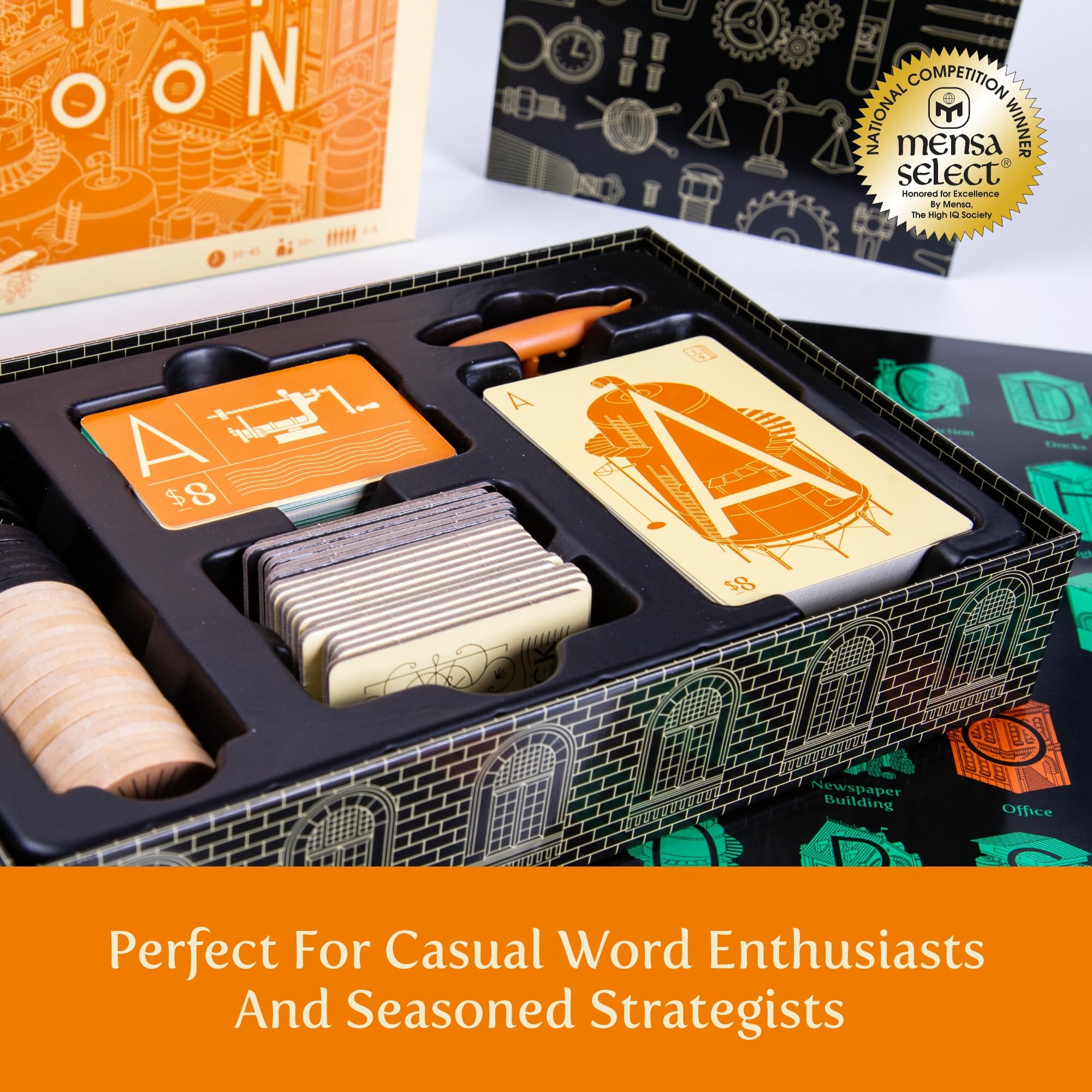 Breaking Games Letter Tycoon wooden money chips with tactile feel.